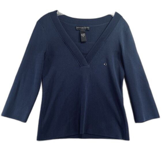 Geoffrey Beene Sport Women's Knit Sweater Top Size M Navy 3/4 Sleeve Stretch - Picture 2 of 9
